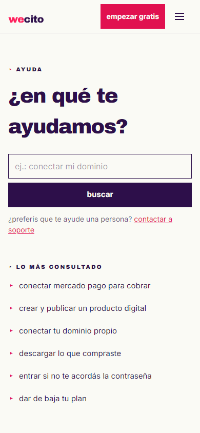buscador y guías del centro de ayuda de wecito en el celular